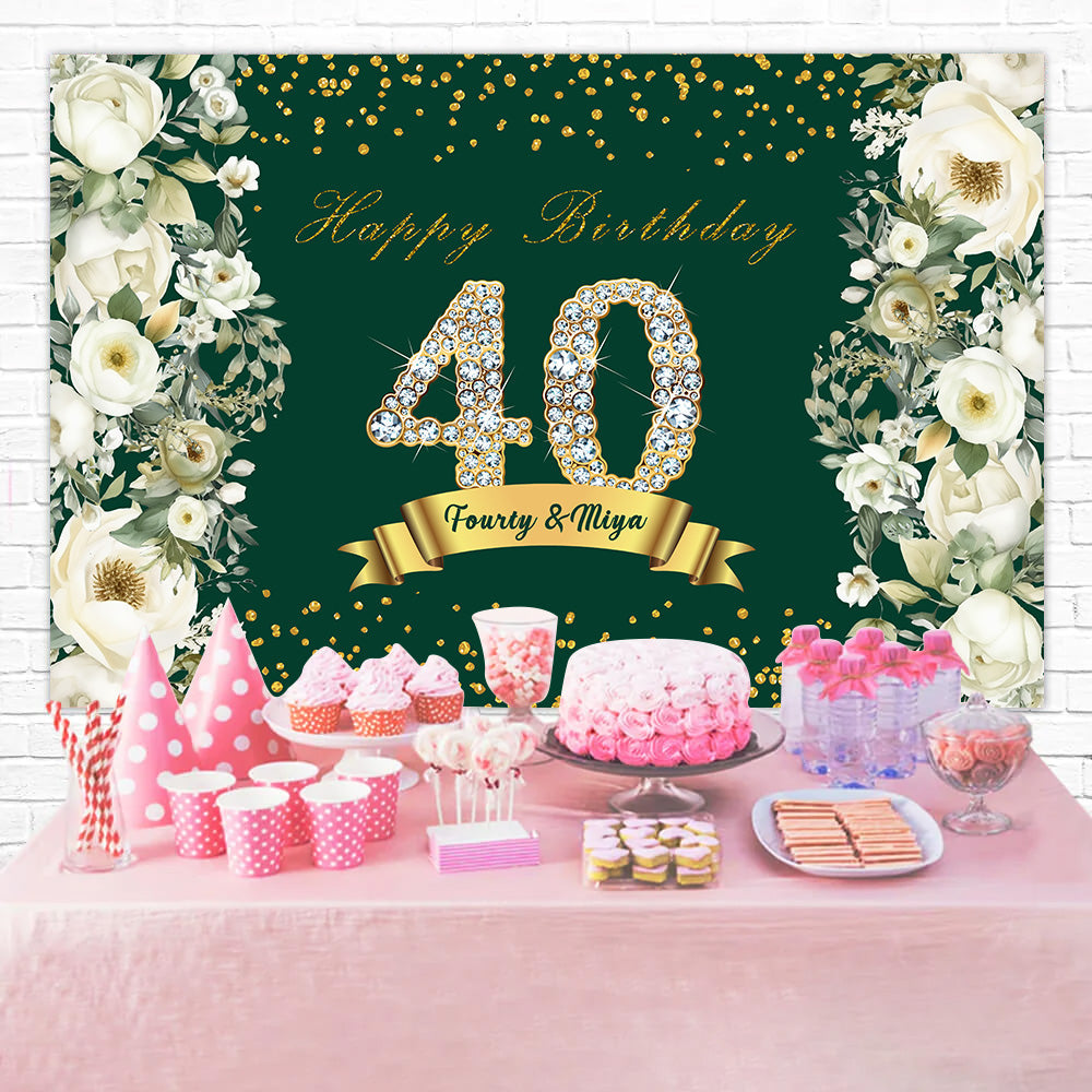 Toile de fond Anniversaire 30e Année Cristal Doré Floral Personnalisé RR12-71