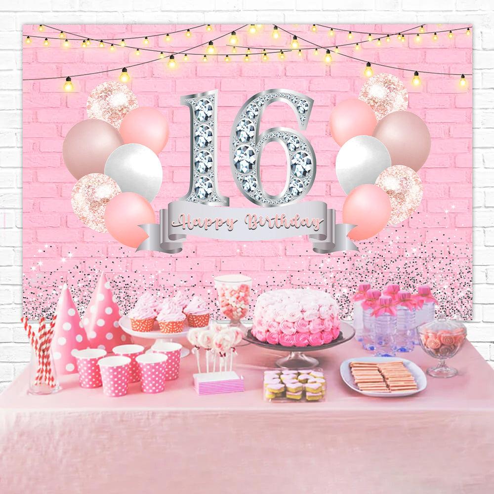 Toile de fond Anniversaire 16e Année Étincelant Élégant Personnalisé RR12-72