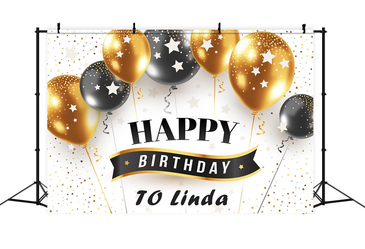 Toile de fond Anniversaire Ballon Doré Noir Luxueux Personnalisé RR12-74