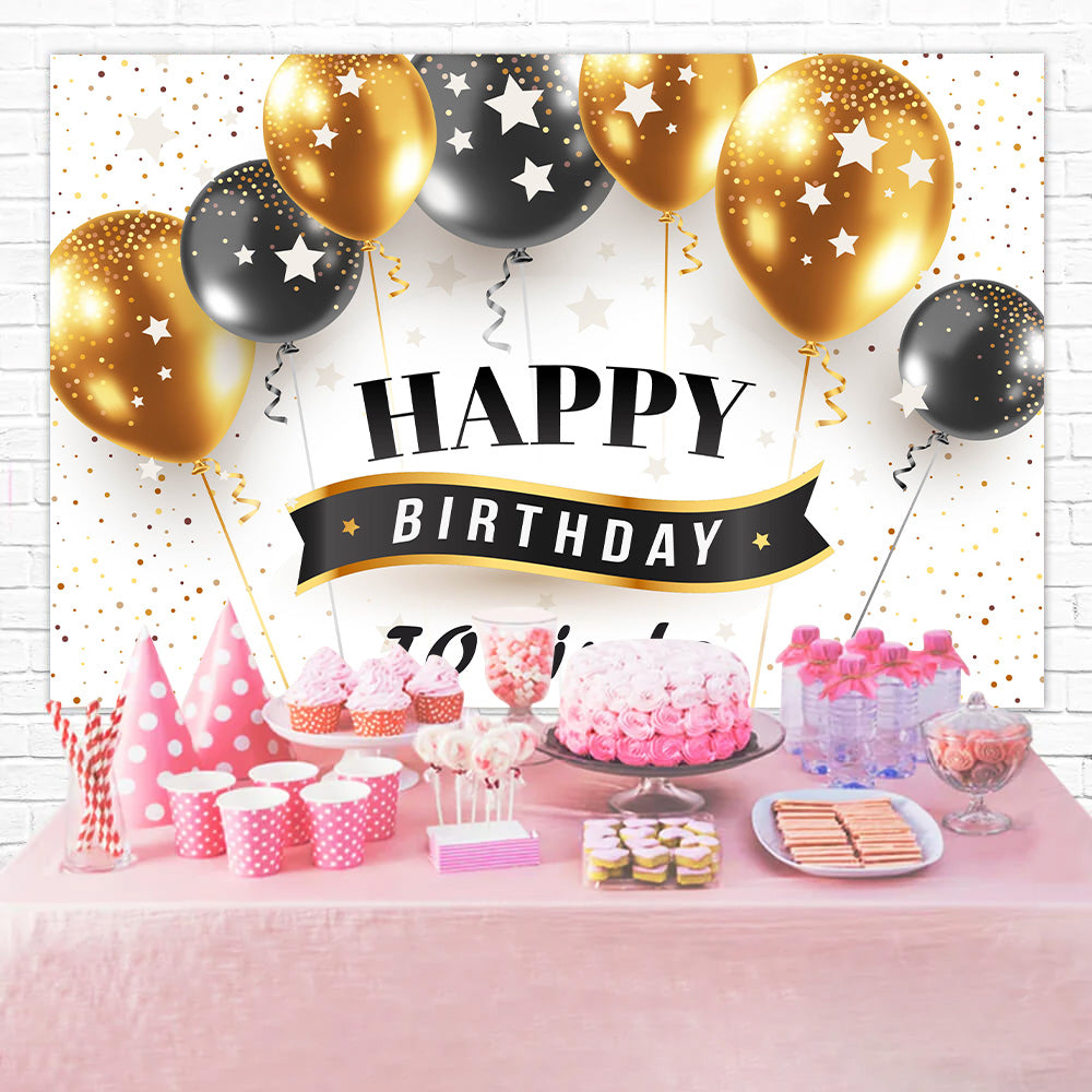 Toile de fond Anniversaire Ballon Doré Noir Luxueux Personnalisé RR12-74
