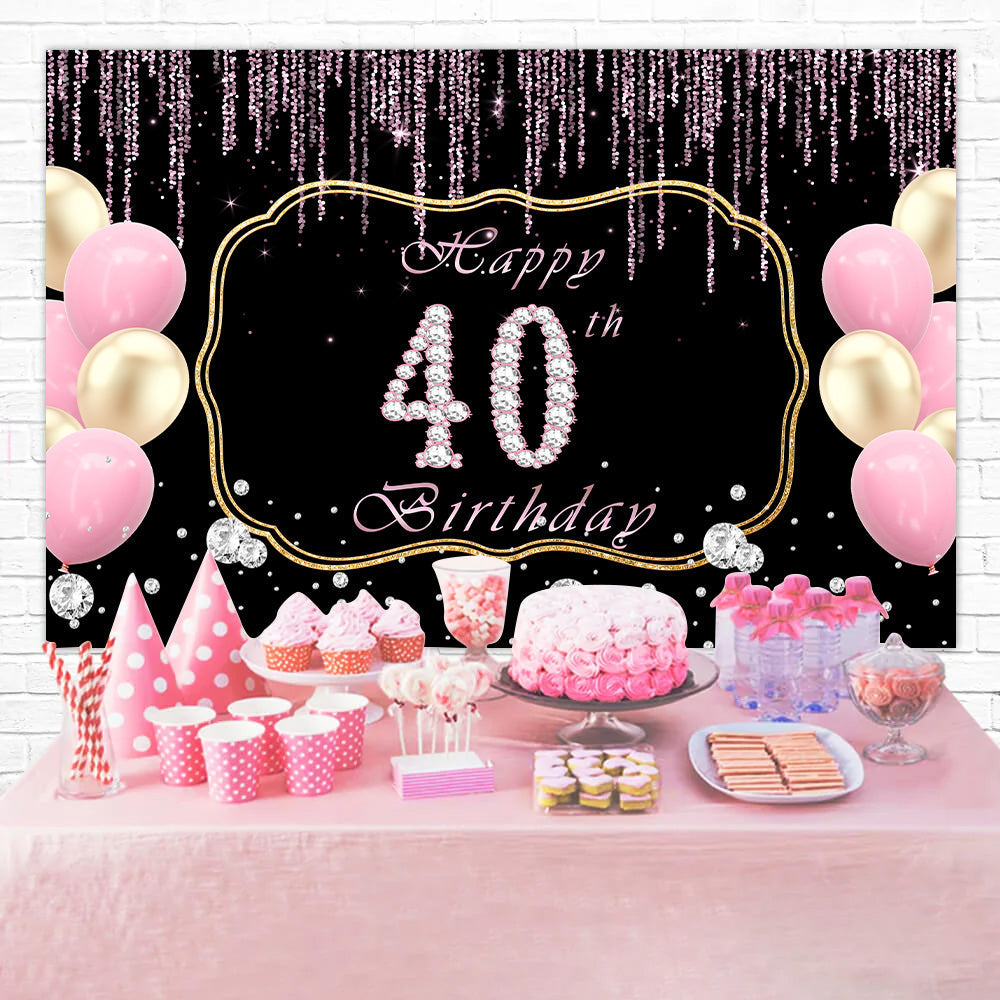Toile de fond Anniversaire 40e Année Ballon Doré Rose Scintillant RR12-76