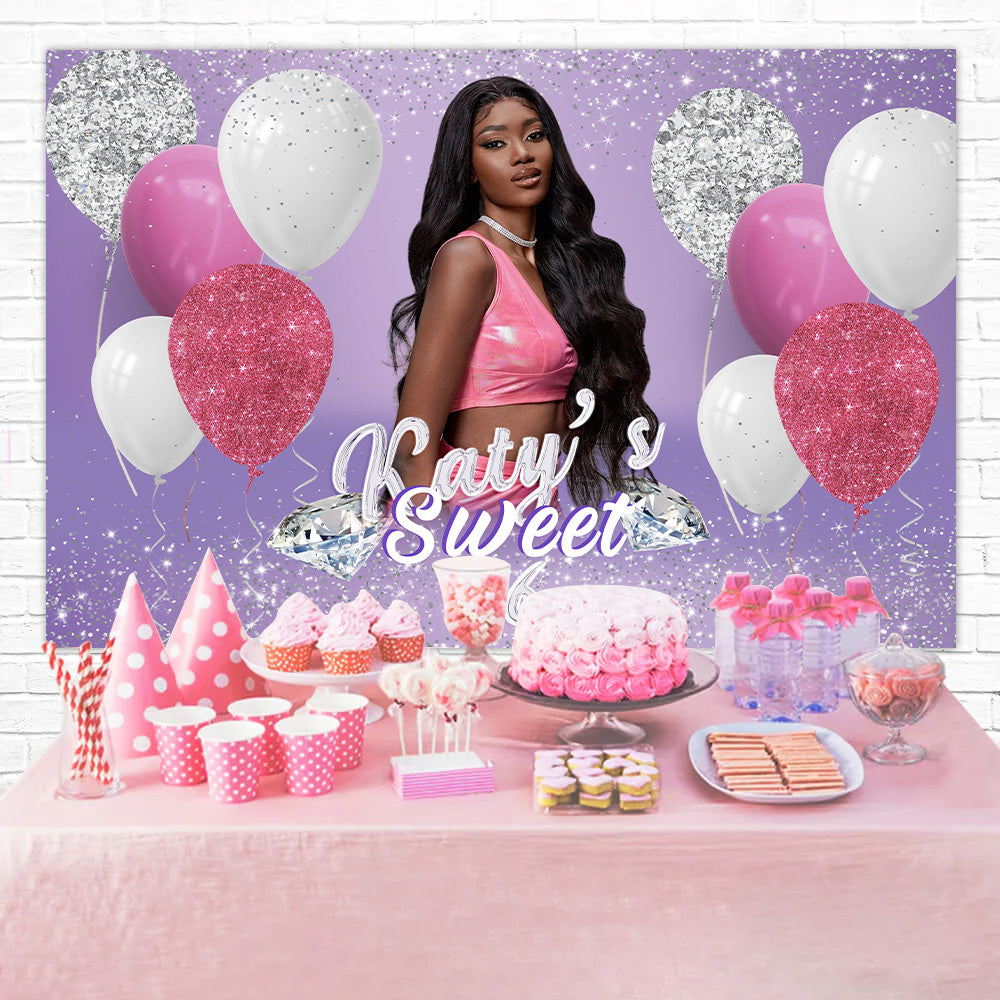 Toile de fond Anniversaire 16e Année Ballon Violet Scintillant Personnalisé RR12-92