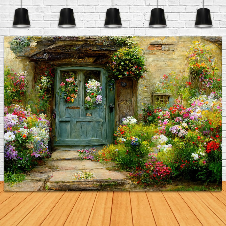 Printemps Peinture à l'huile Romantique Antique Cottage Fleur Toile de fond RR3-07