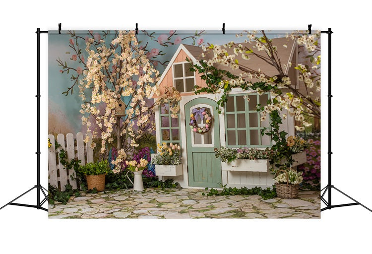 Fleur printanière Clôture Couronne Cabane en Bois Planche Toile de fond RR3-08