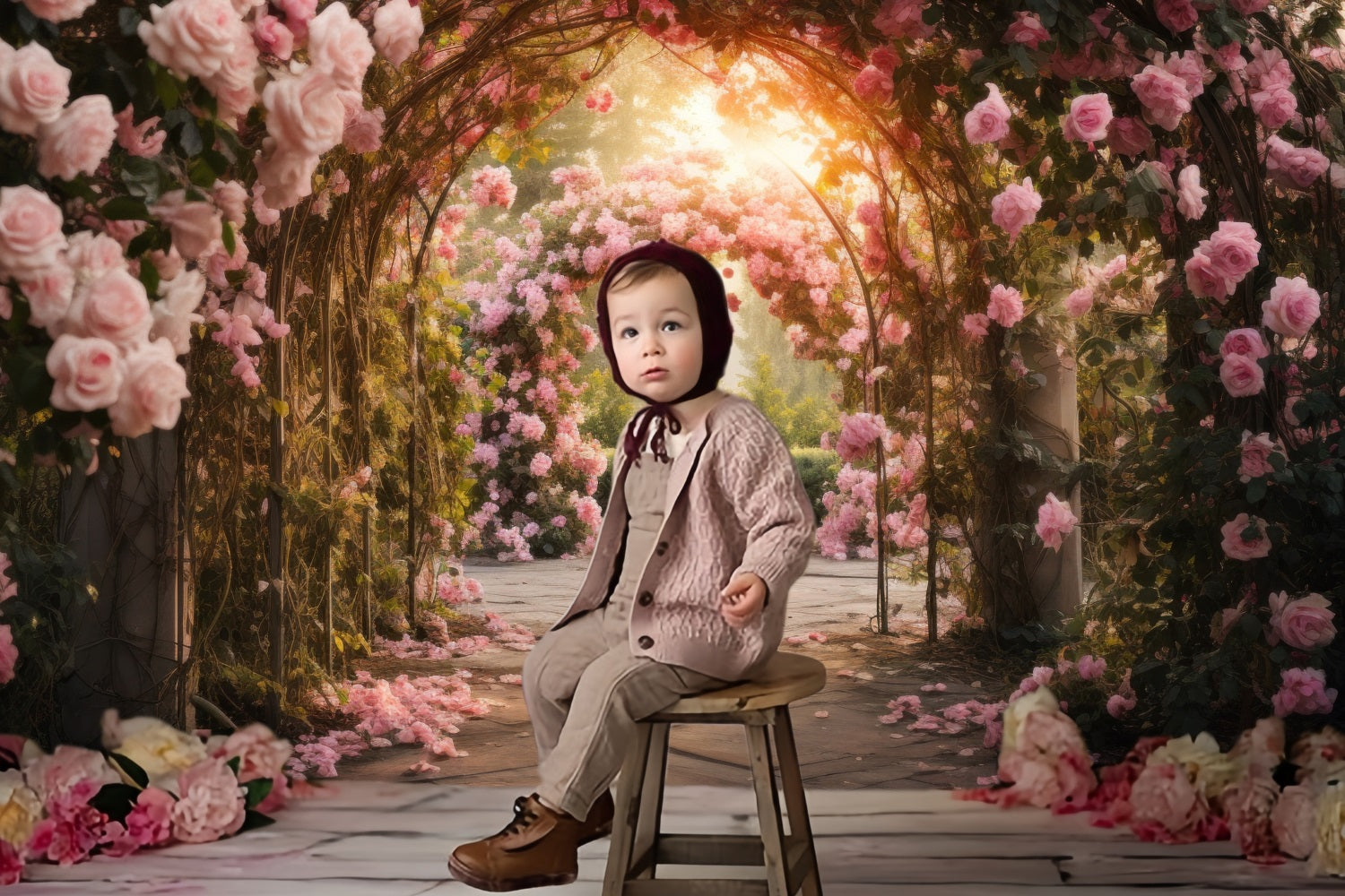 Toile de fond romantique arche de roseraie rose RR3-11