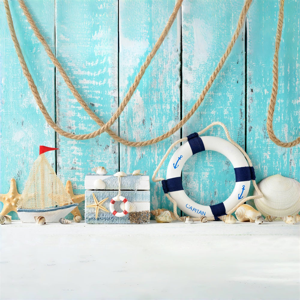 Tableau bleu d'été Natation Cercle Voilier Coquillage Toile de fond RR3-14