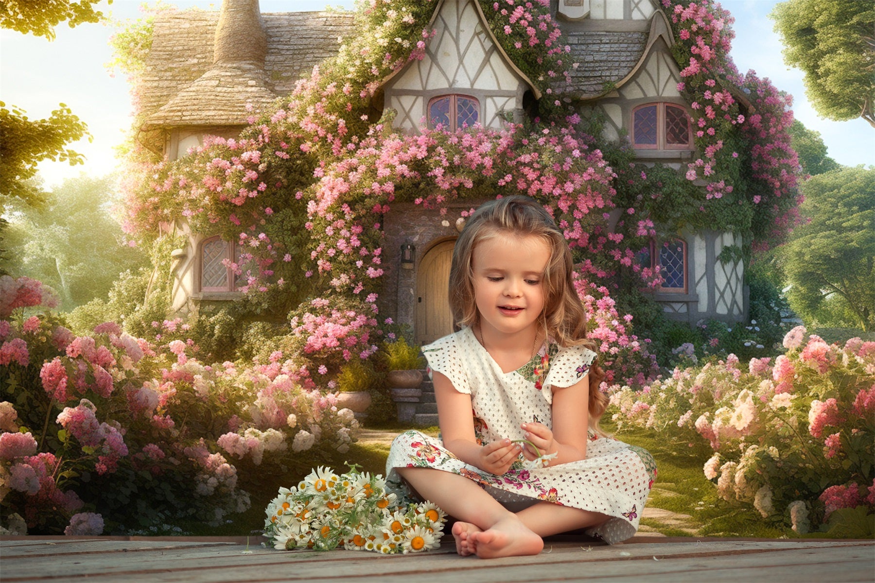 Toile de fond de maison romantique à boutons de rose rampants RR3-16