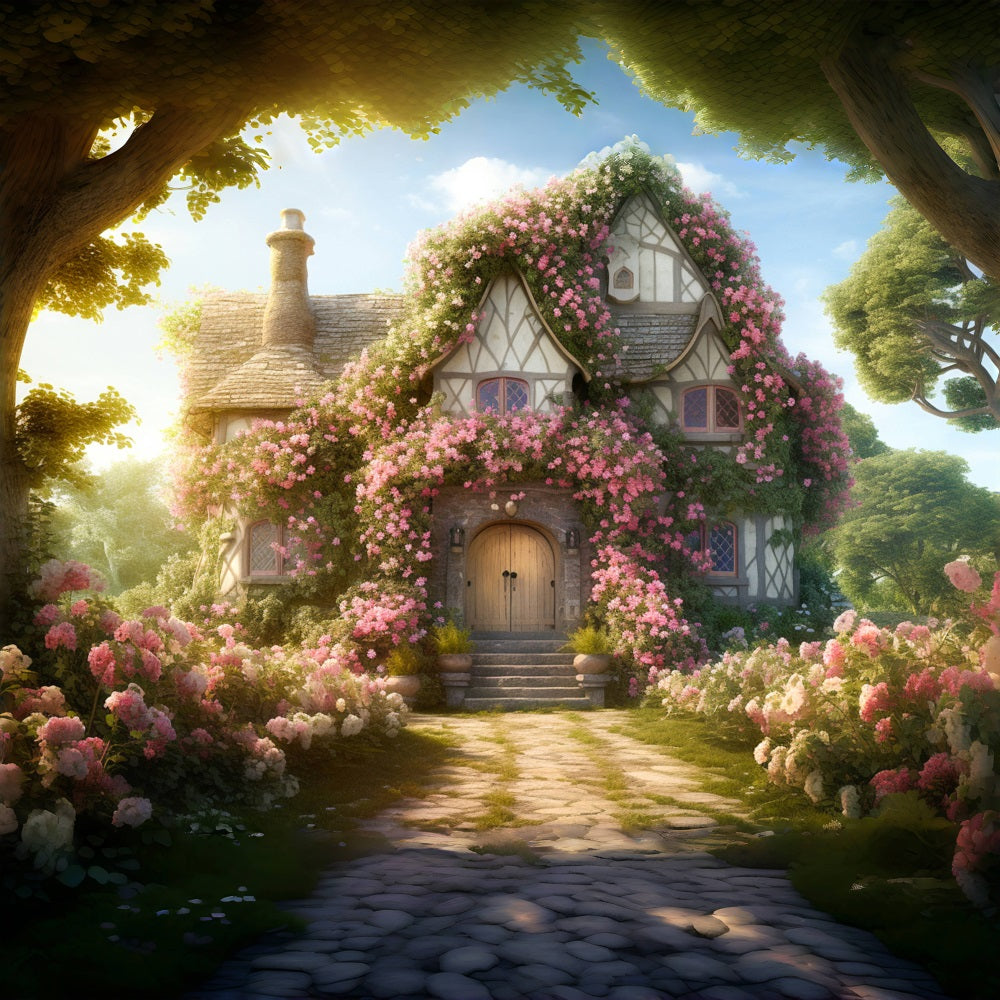 Toile de fond de maison romantique à boutons de rose rampants RR3-16