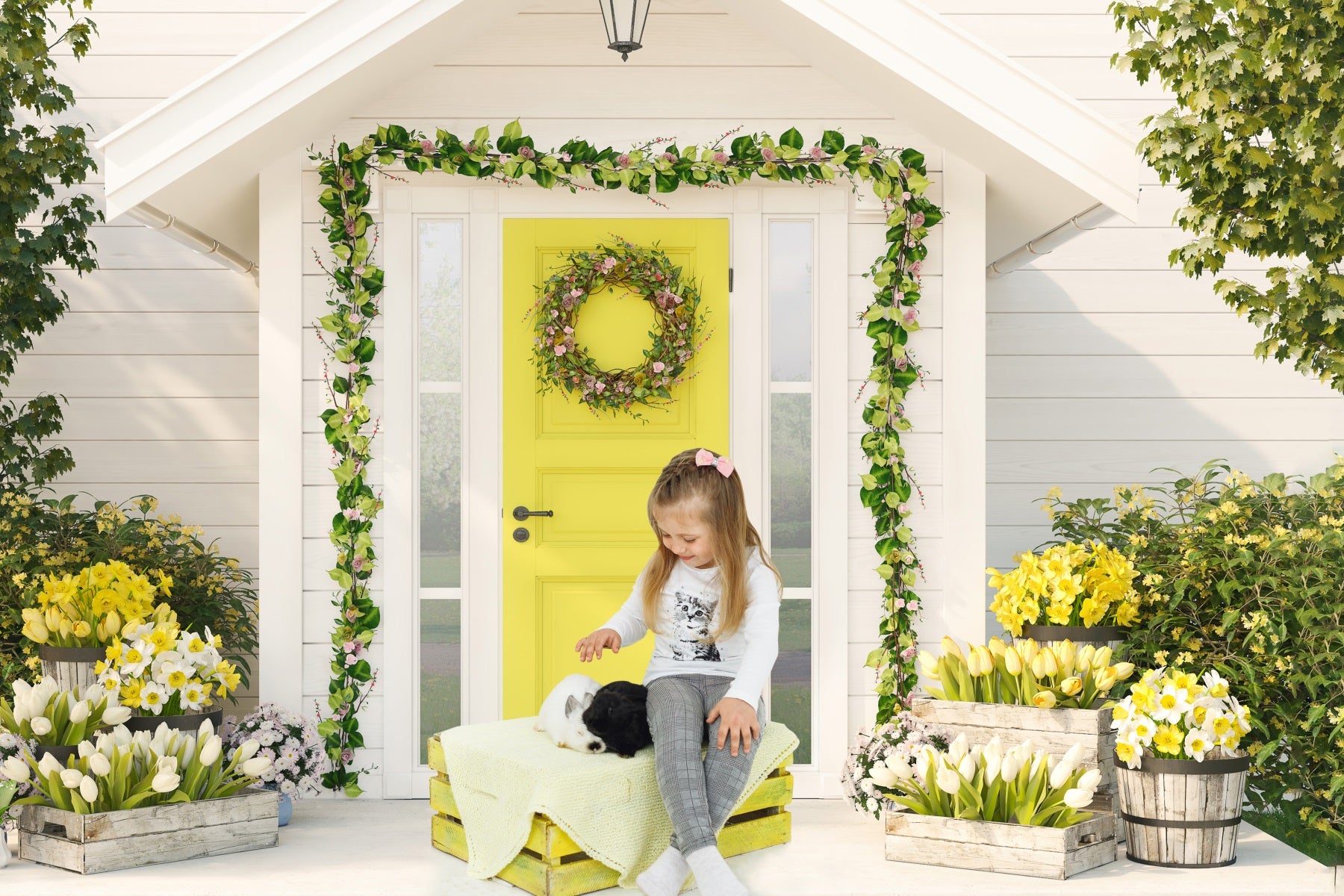 Maison Blanche Tulipe Thème frais Toile de fond RR3-28