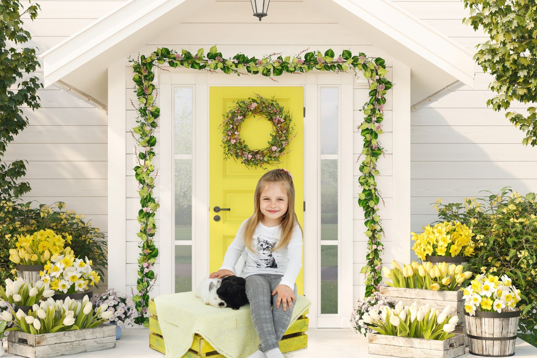 Maison Blanche Tulipe Thème frais Toile de fond RR3-28