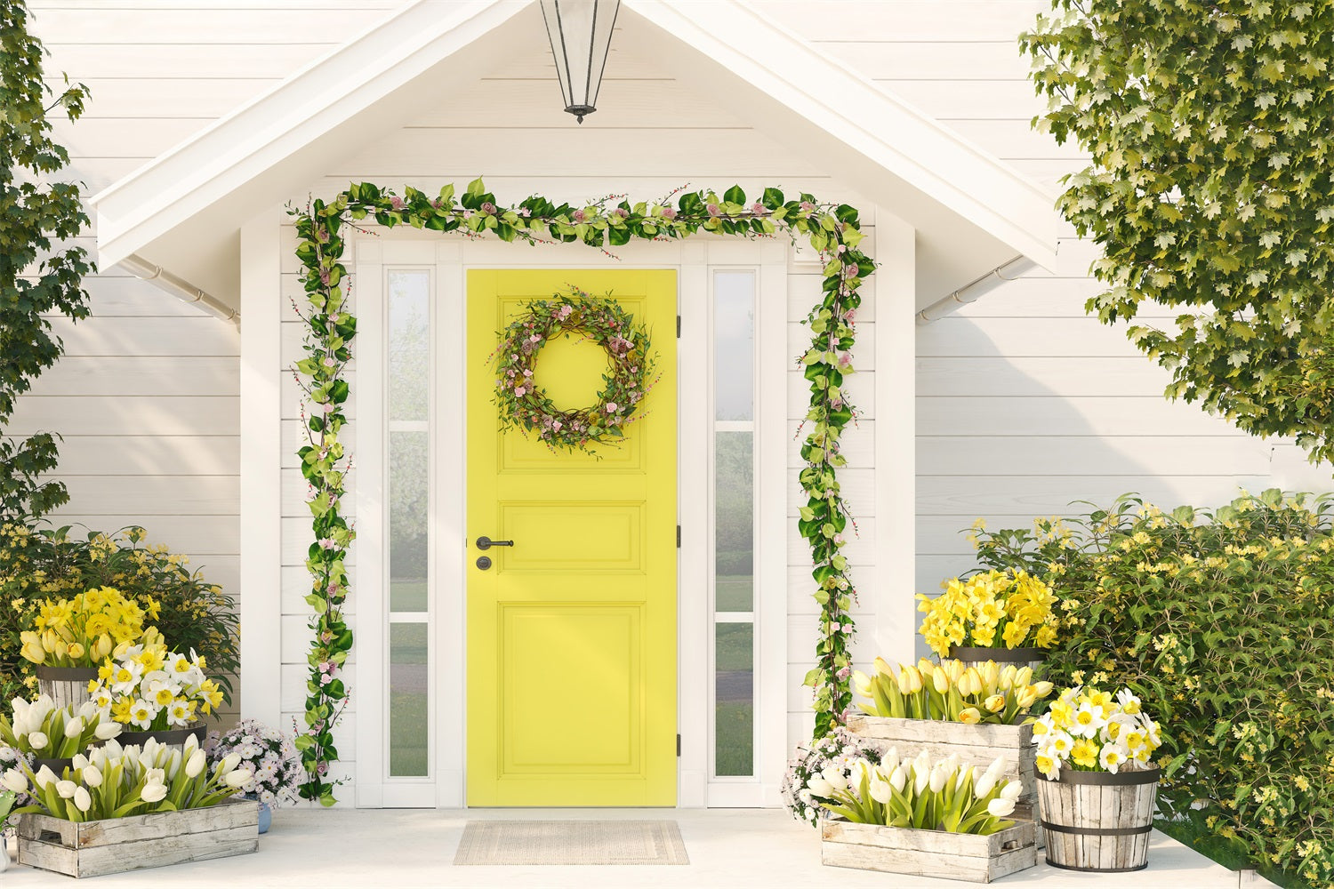 Maison Blanche Tulipe Thème frais Toile de fond RR3-28