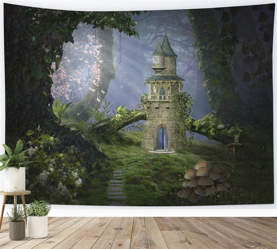 Toile de fond pour thème forêt-champignon-château-mystère RR3-32