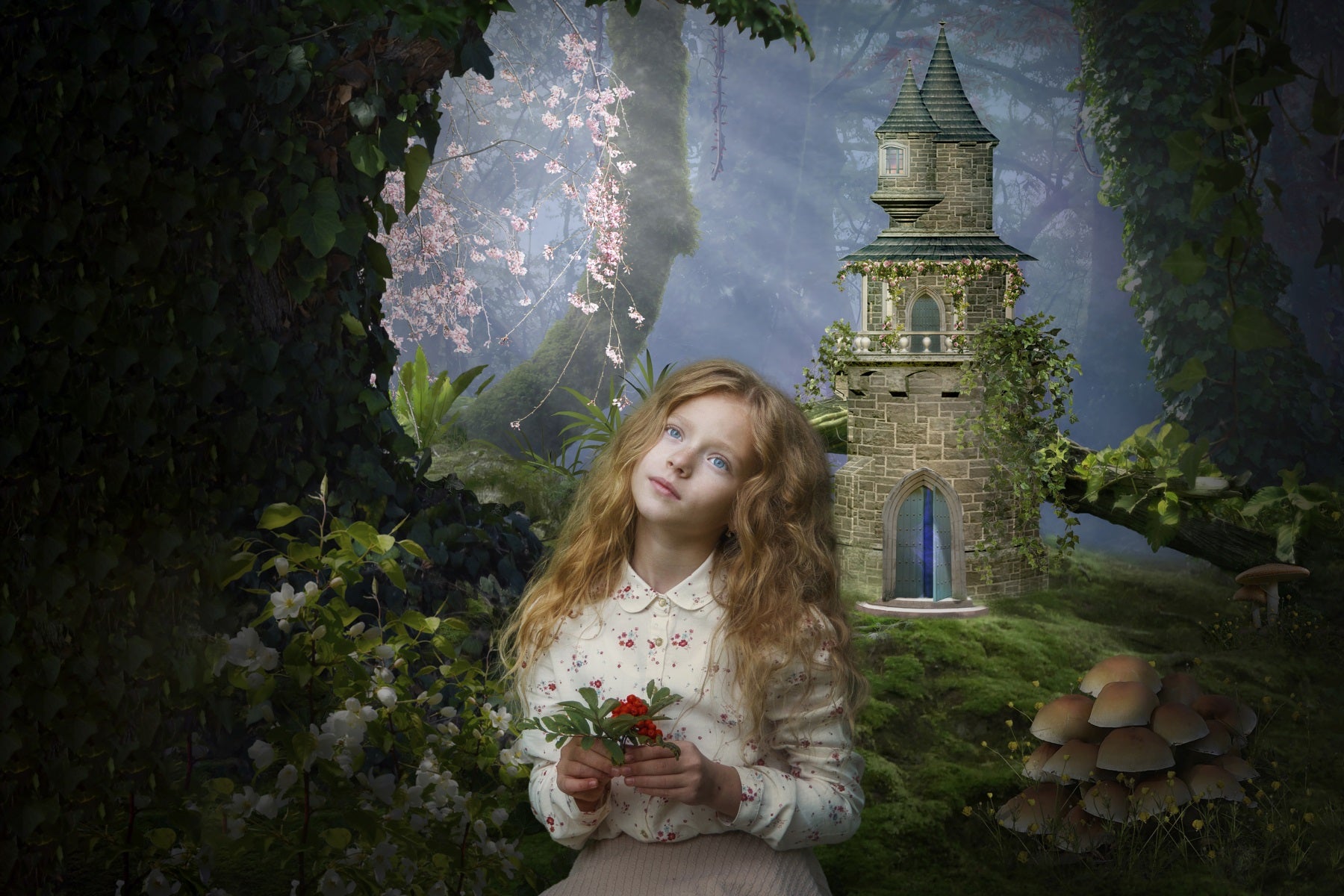 Toile de fond pour thème forêt-champignon-château-mystère RR3-32