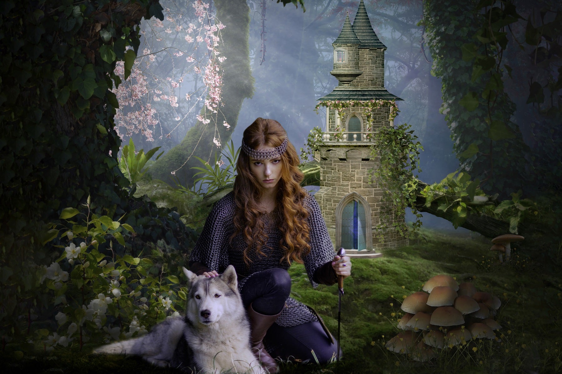 Toile de fond pour thème forêt-champignon-château-mystère RR3-32