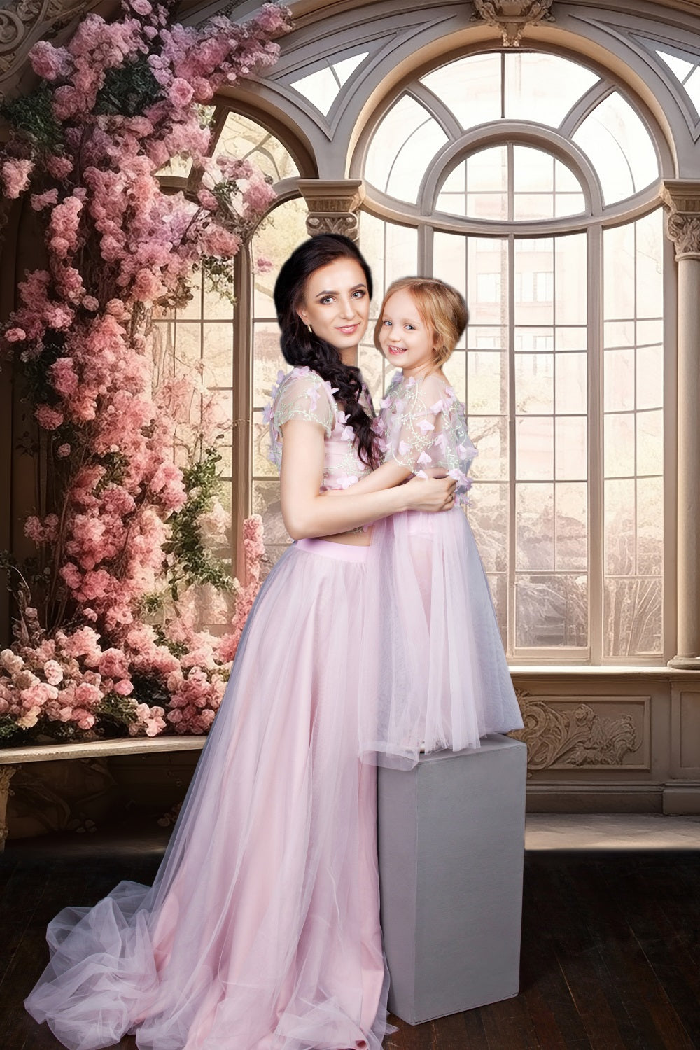 Esthero Fleurs roses Vintage Fenêtre de sol Scène douillette Toile de fond RR3-33