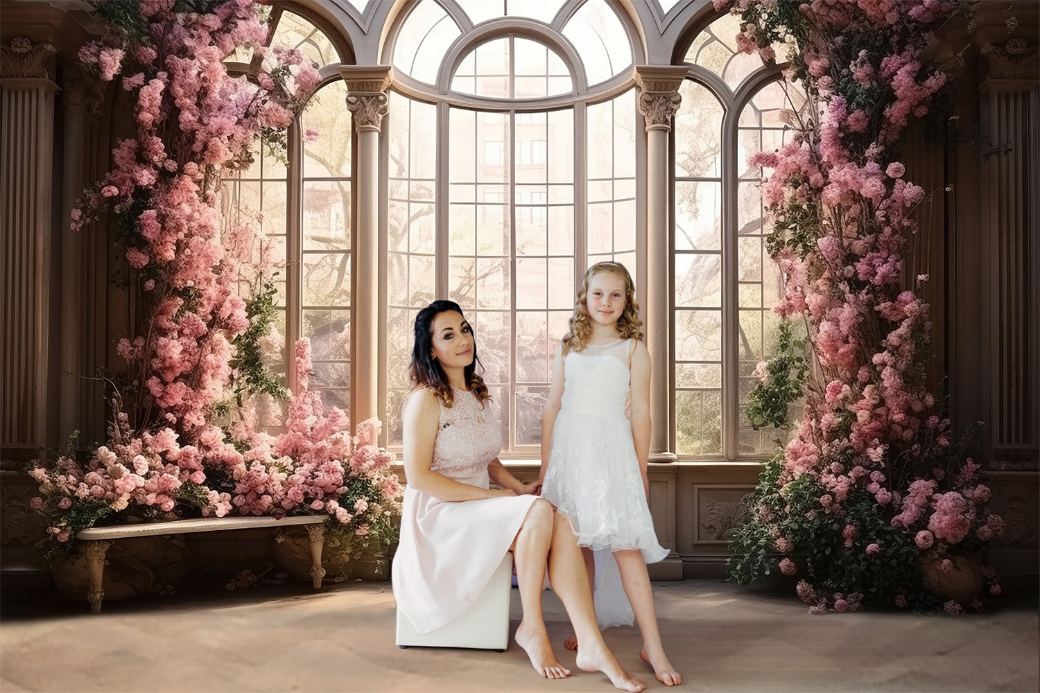 Esthero Fleurs roses Vintage Fenêtre de sol Scène douillette Toile de fond RR3-33