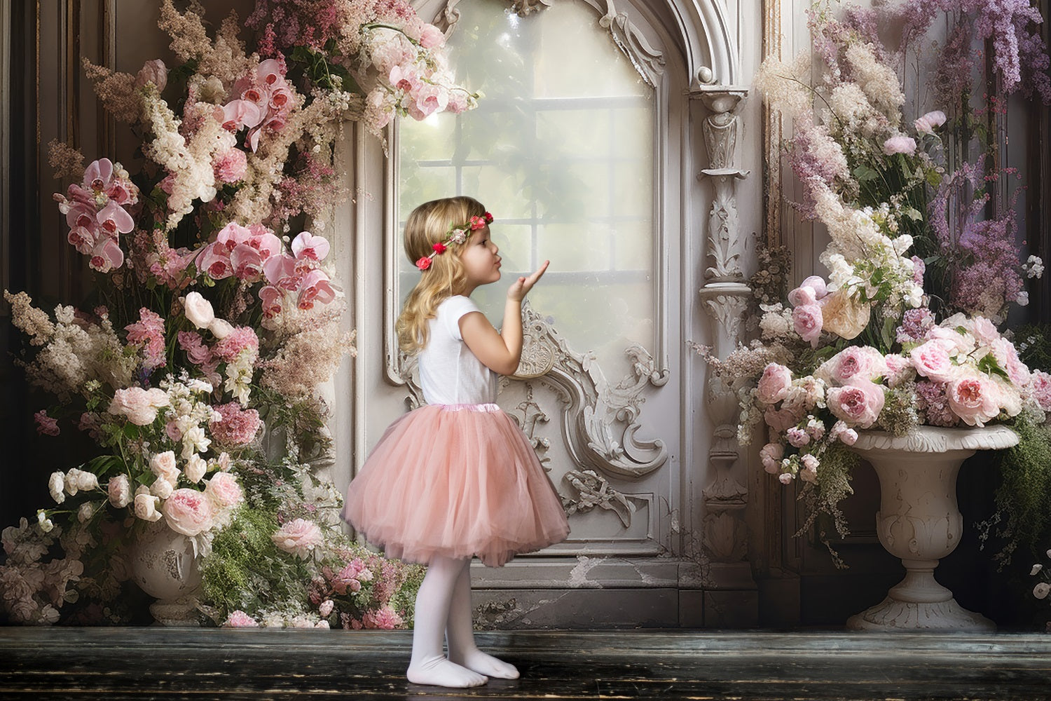 Esthero Papillon rose Orchidée Eustoma Porte Vintage Toile de fond RR3-34