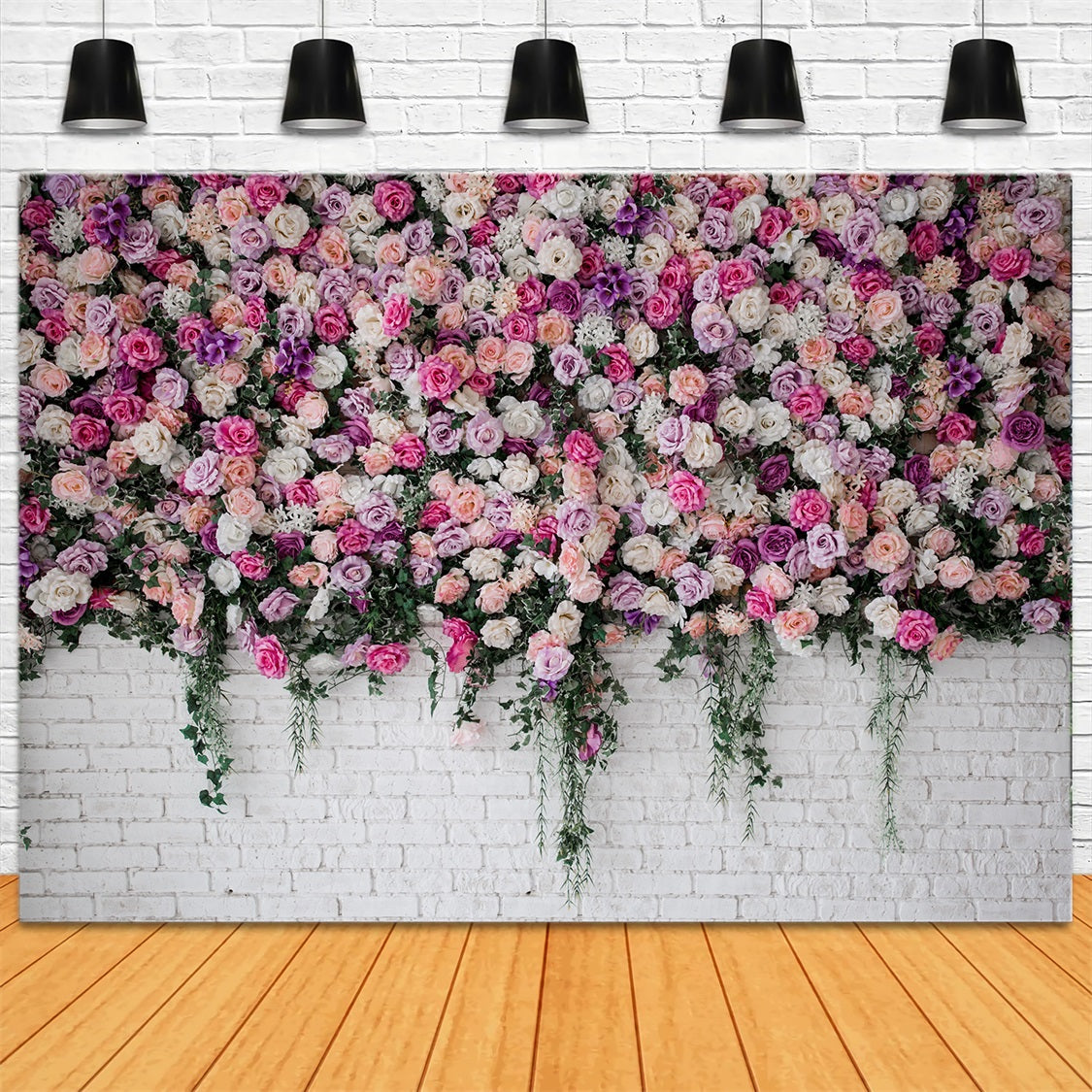 Esthero Rose Colorée Mur de Brique Blanc Toile de fond RR3-35