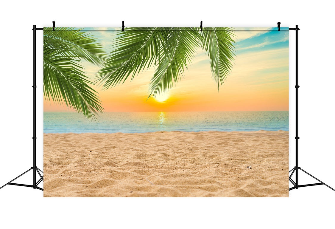 Esthero Toile de fond estivale plage cocotier coucher de soleil RR3-42