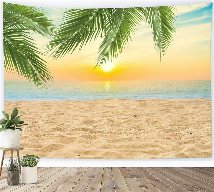 Esthero Toile de fond estivale plage cocotier coucher de soleil RR3-42