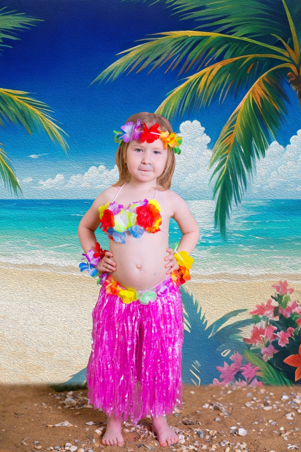 Esthero Peinture à l'huile d'été fleur de cocotier bleu mer Toile de fond RR3-44
