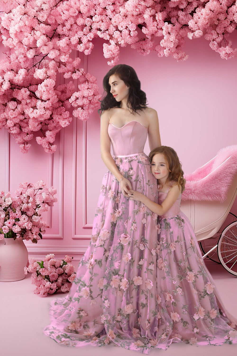 Esthero Rose Mur Classique Fleur de cerisier Rose Chariot Toile de fond RR4-12