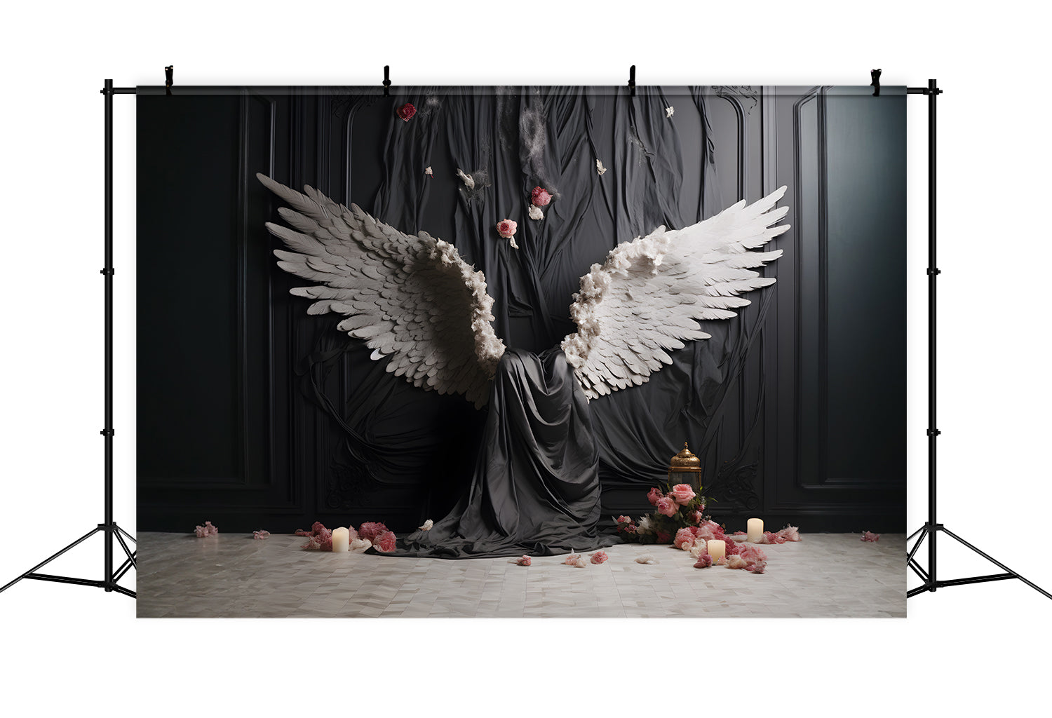 Esthero Toile de fond Ange noir classique Ailes blanches Rose RR4-14