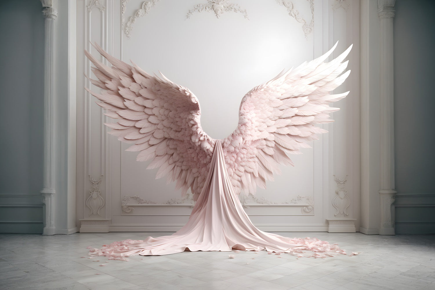 Esthero Toile de fond Blanc Vintage Mur Rose Ailes d'Ange Elégantes RR4-18