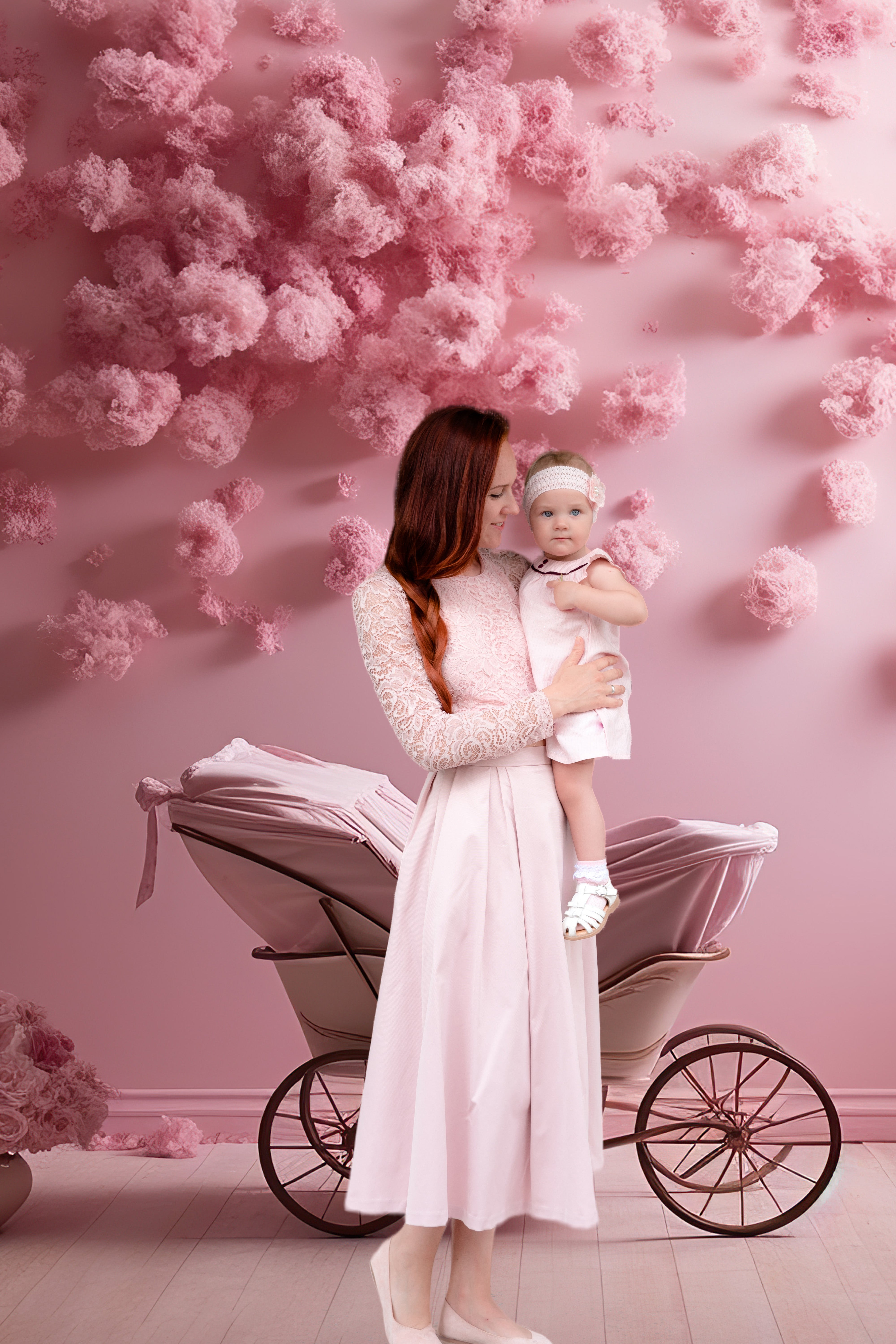 Esthero Toile de fond pour chariot avec embellissement rose RR4-34