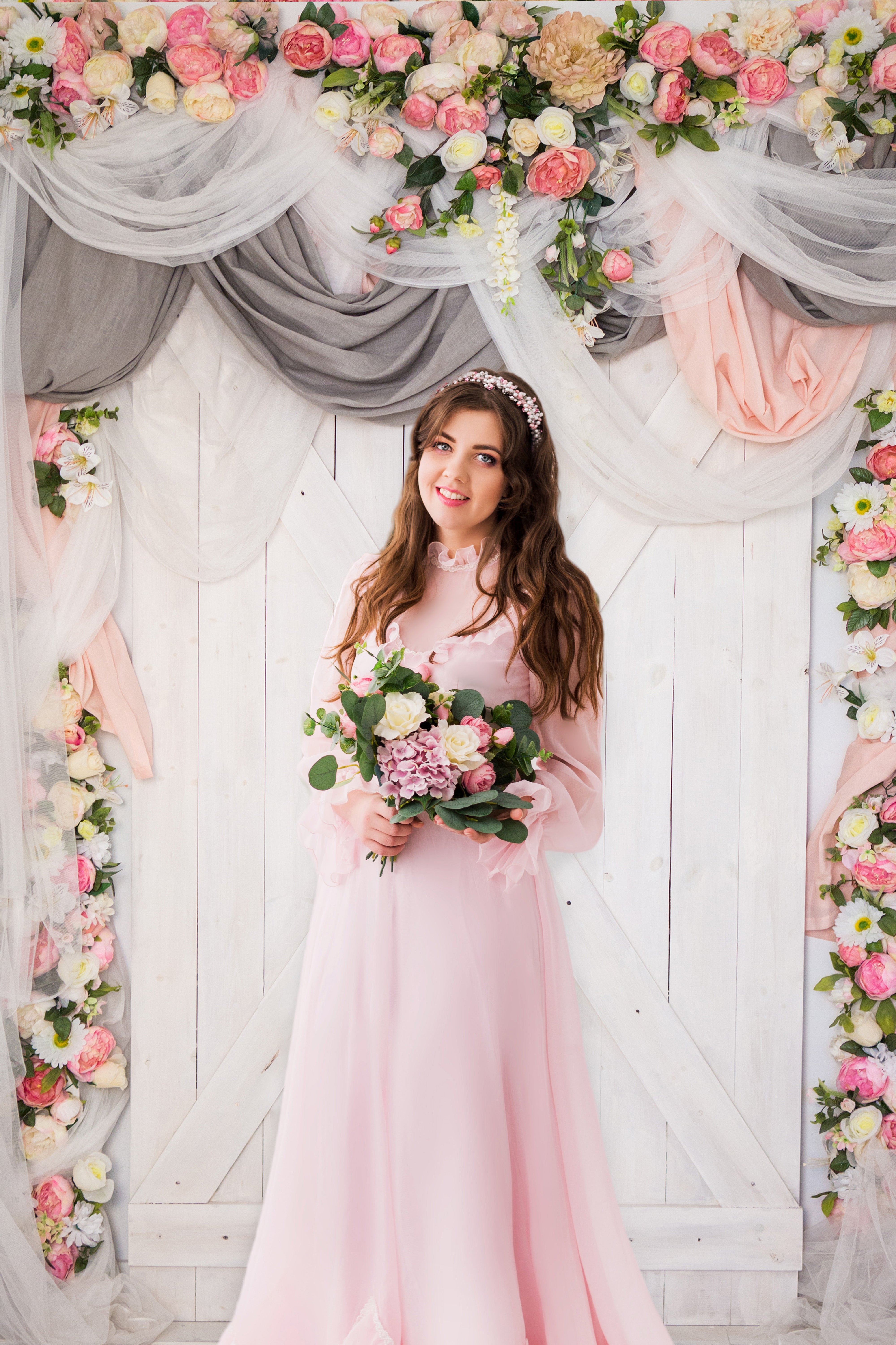 Esthero Toile de fond panneau bois thème mariage fleuri RR4-37