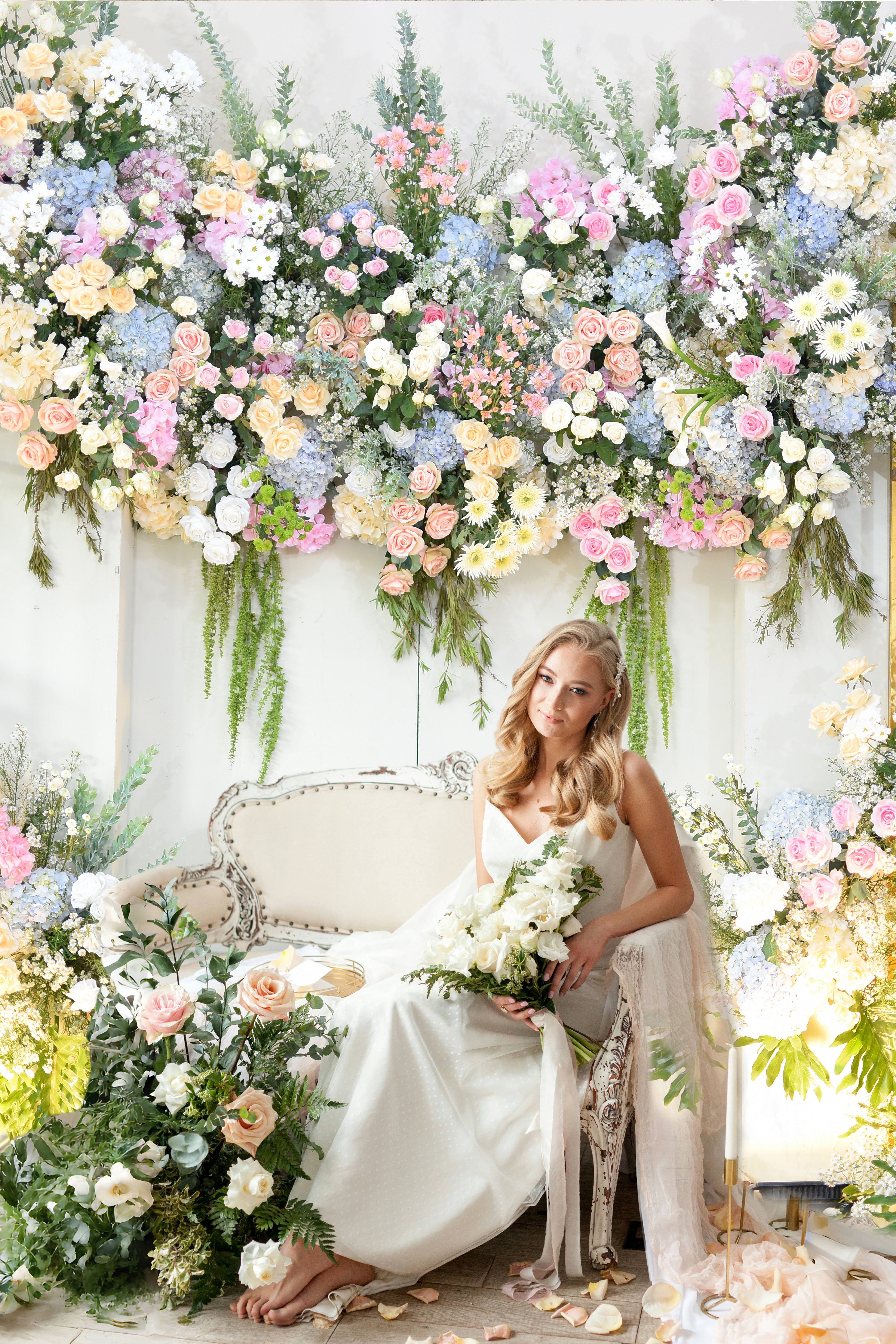Esthero Toile de fond sacrée sur le thème du mariage avec des fleurs colorées RR4-38