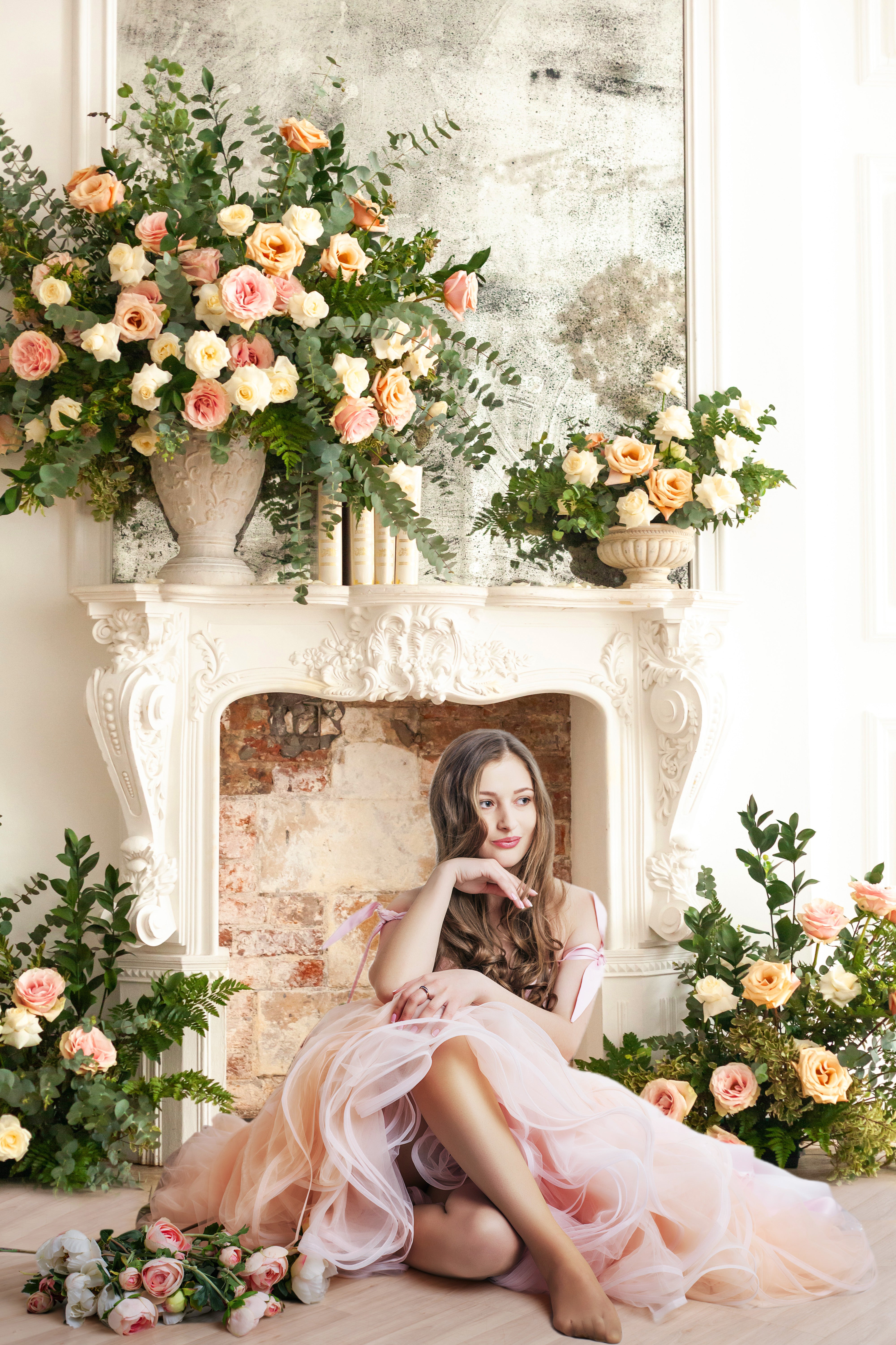 Esthero Toile de fond Sainte pour thème de mariage Rose Cheminée RR4-39