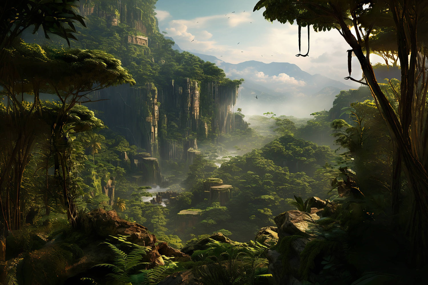 Esthero Magnifique Forêt Pluviale Ruisseau Aventure Toile de fond RR4-43