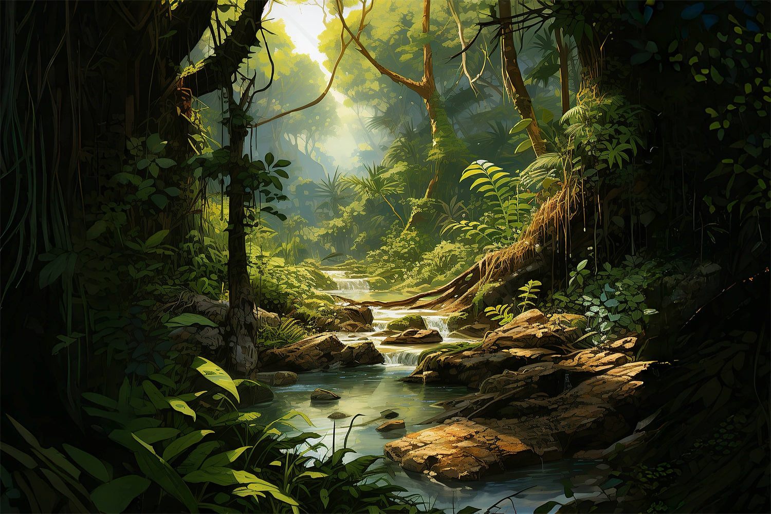 Esthero Toile de fond Forêt Mystique Ruisseau Clair Aventure RR4-44