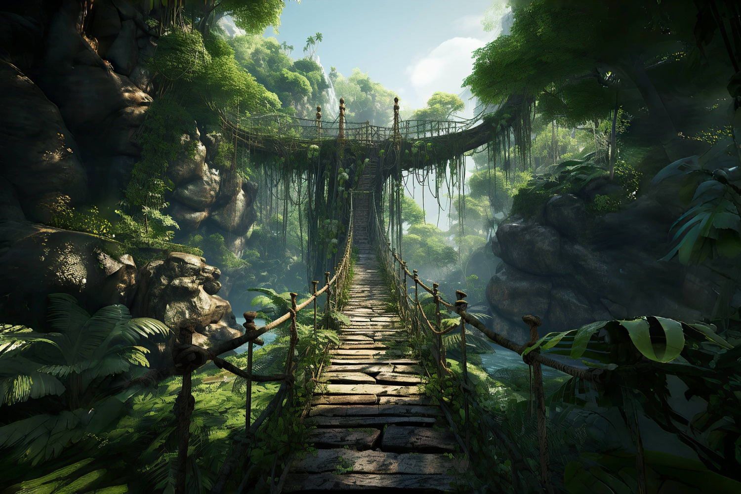 Esthero Toile de fond Forêt Mystique Ancien Pont-levis RR4-46