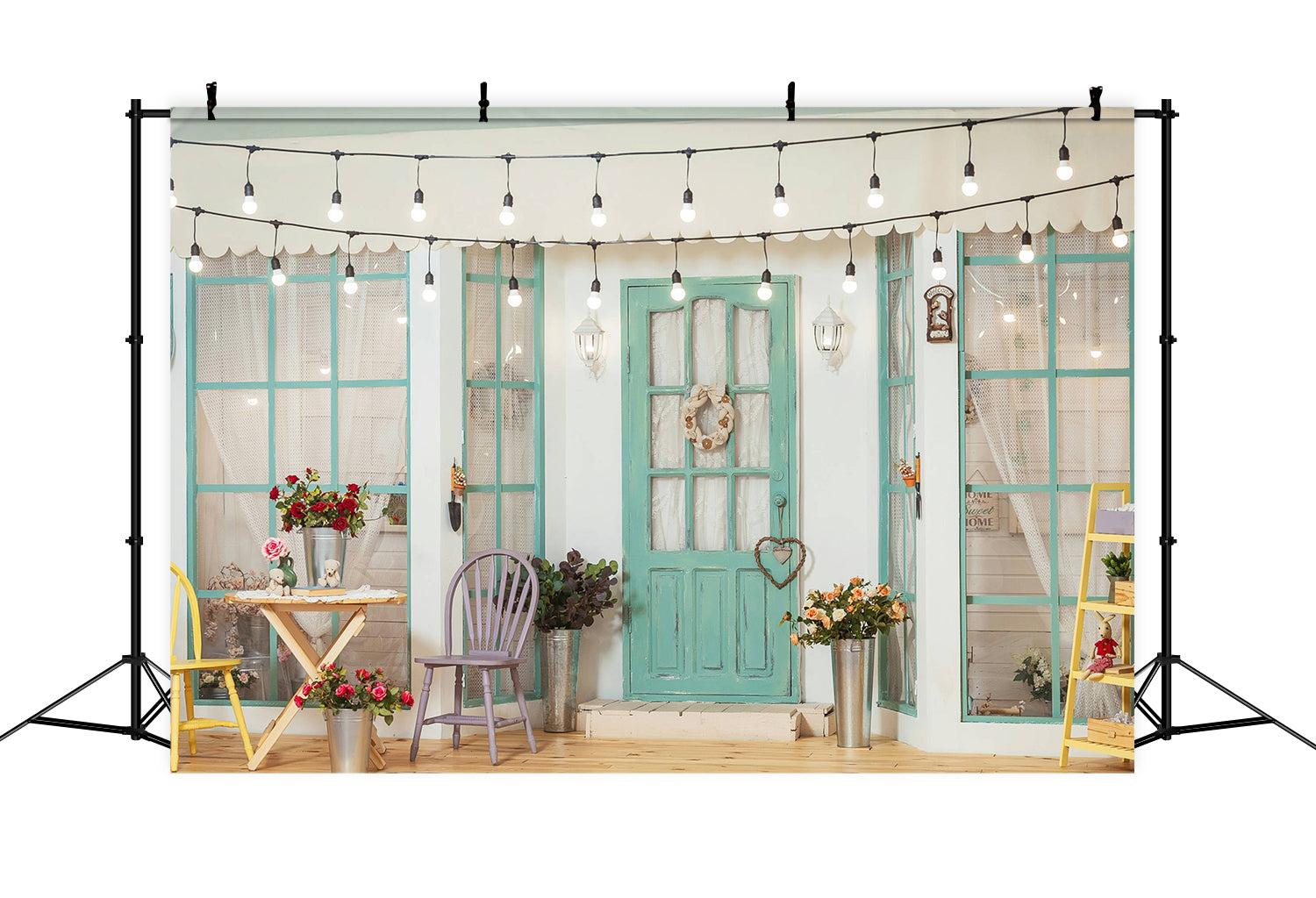 Toile de Fond Terrasse avec Guirlande Lumineuse Chaleureuse RR5-10