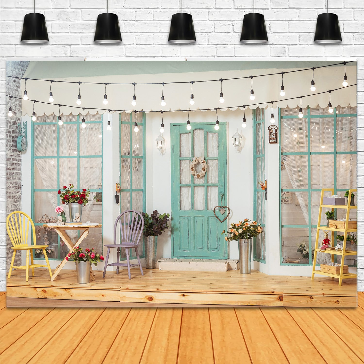 Toile de Fond Terrasse avec Guirlande Lumineuse Chaleureuse RR5-10