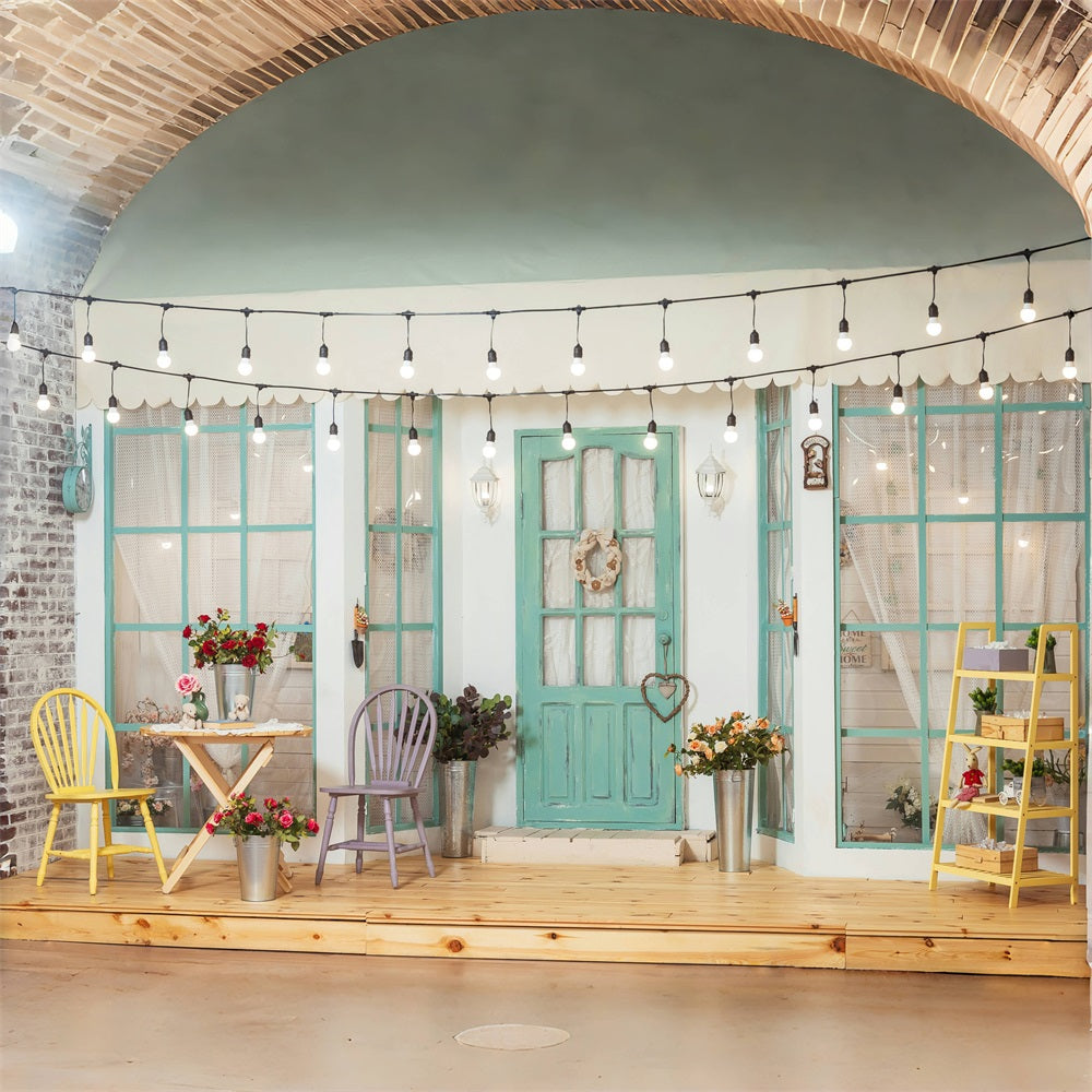 Toile de Fond Terrasse avec Guirlande Lumineuse Chaleureuse RR5-10