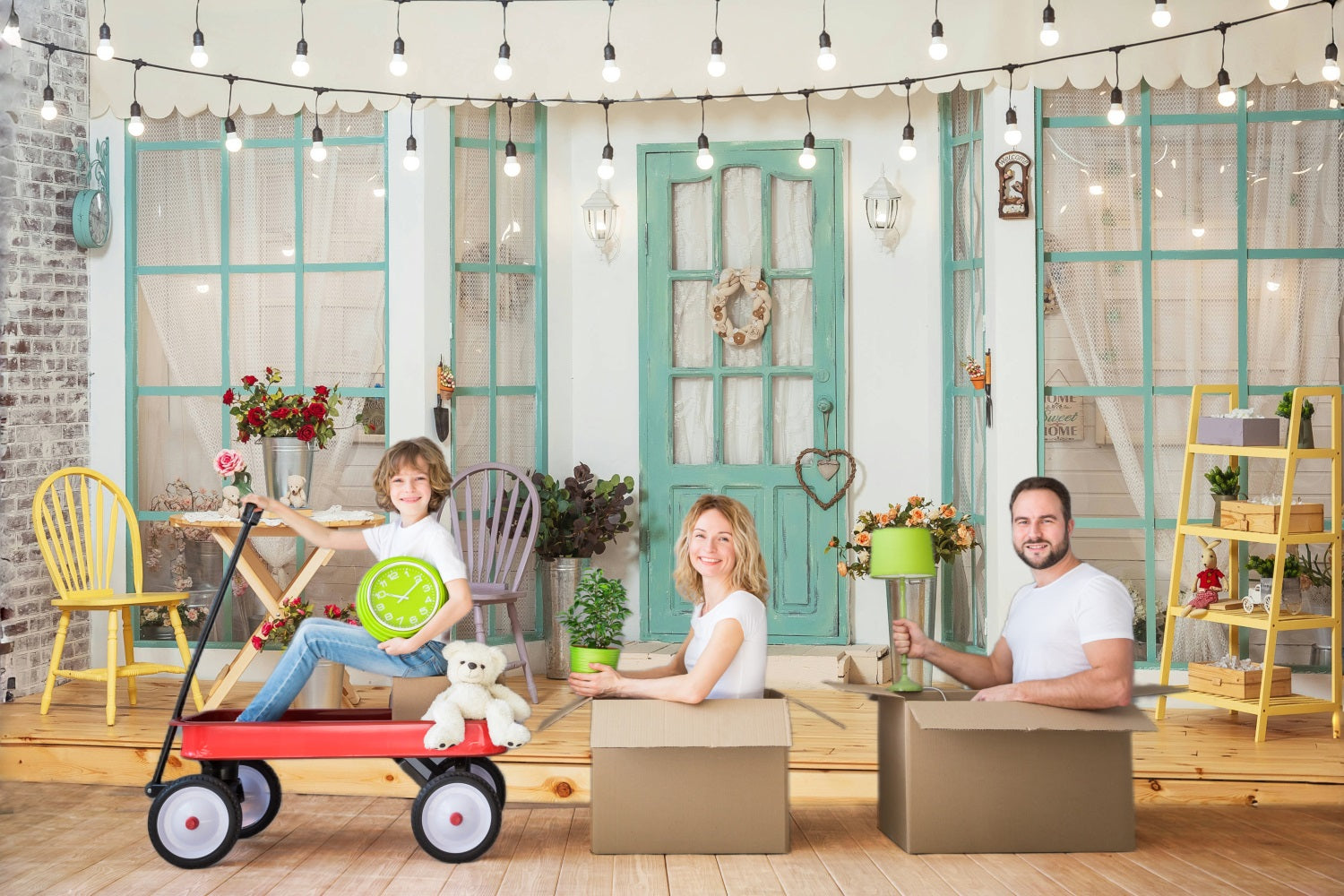 Toile de Fond Terrasse avec Guirlande Lumineuse Chaleureuse RR5-10