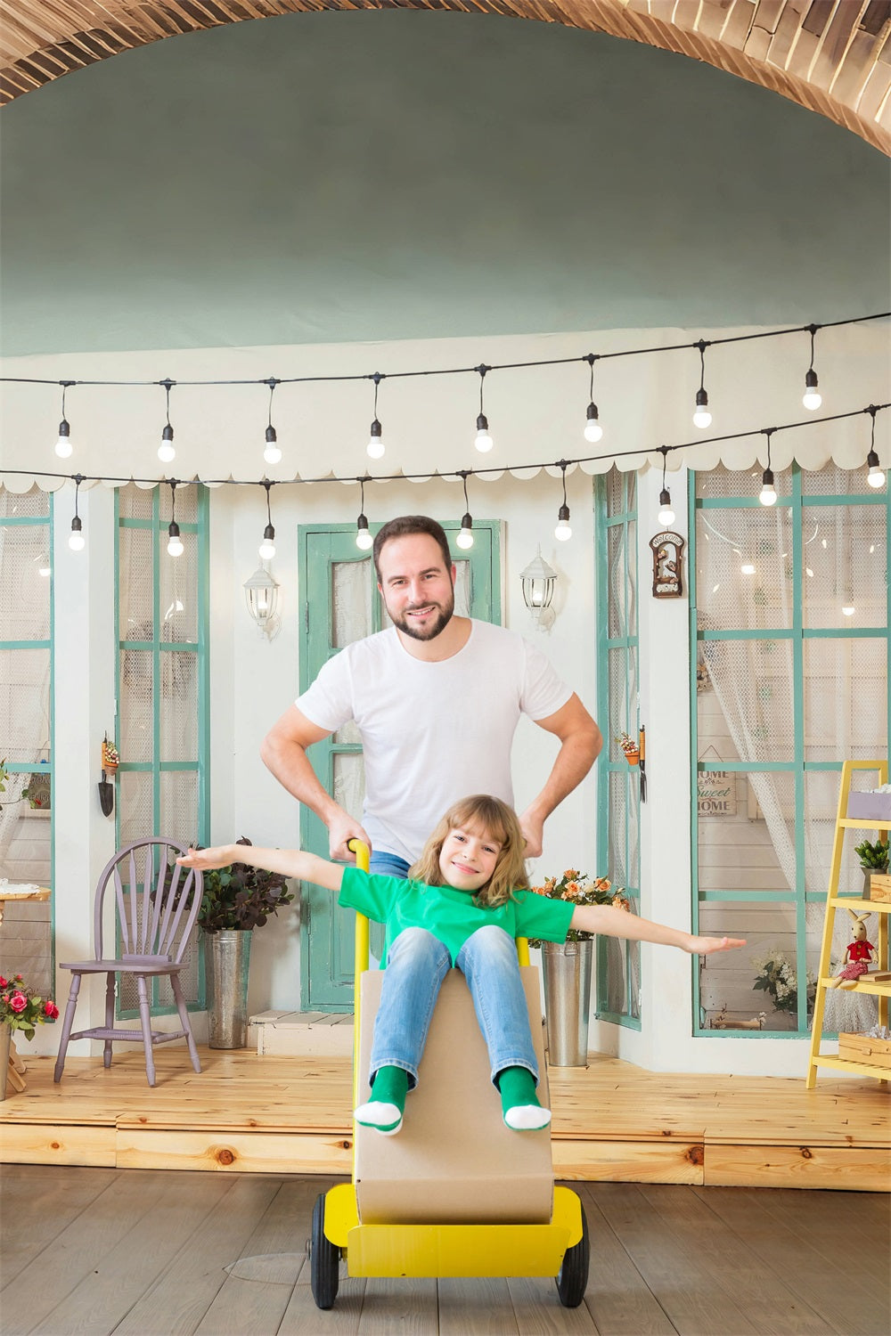 Toile de Fond Terrasse avec Guirlande Lumineuse Chaleureuse RR5-10