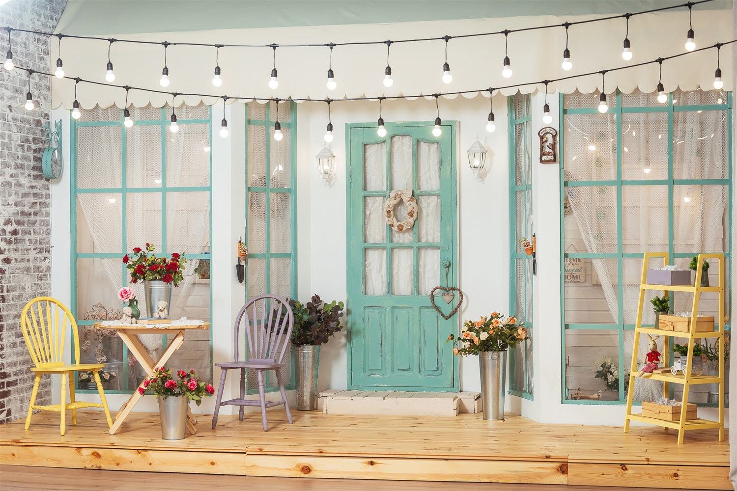 Toile de Fond Terrasse avec Guirlande Lumineuse Chaleureuse RR5-10