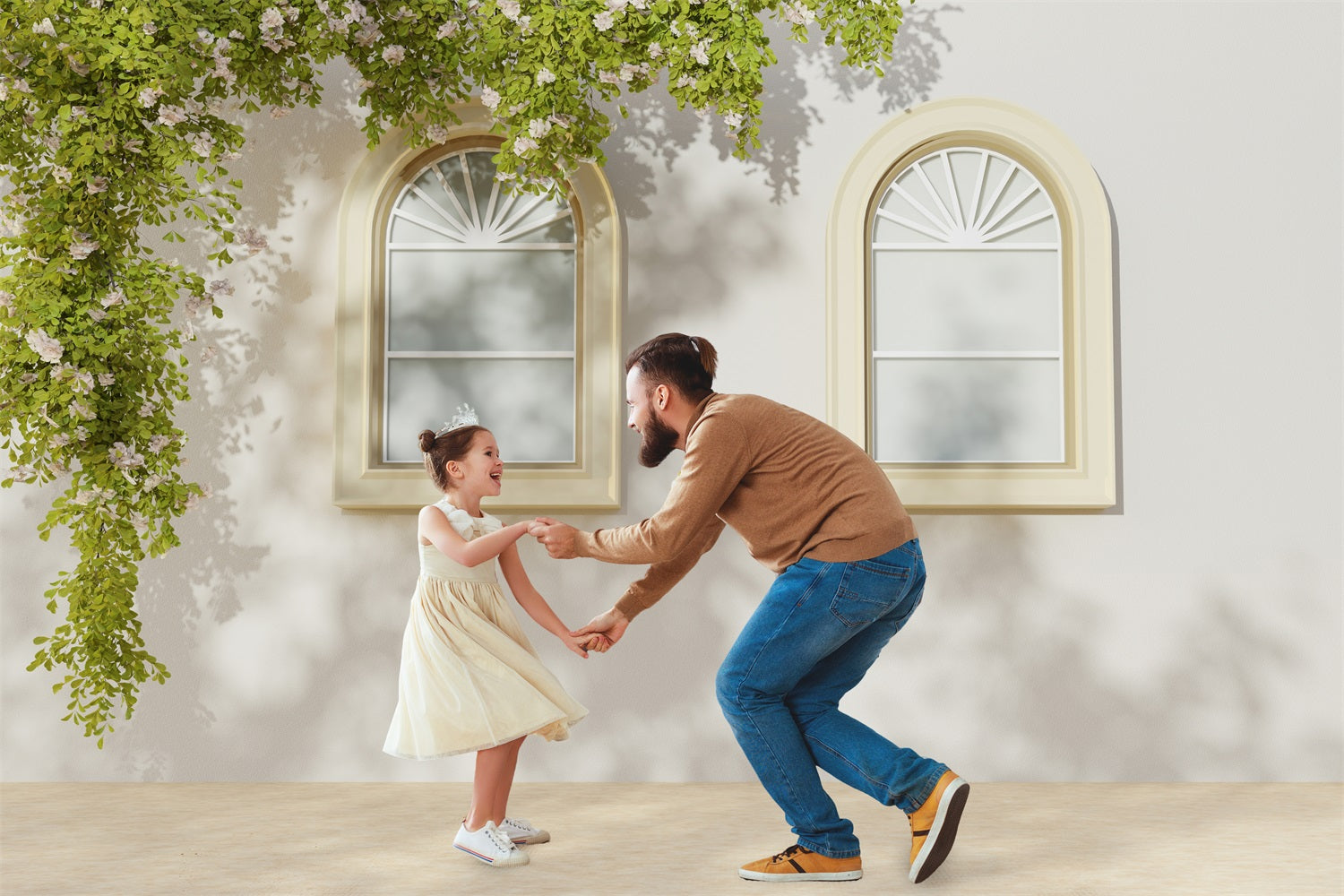 Toile de Fond Mur Blanc avec Fenêtre Vintage et Plante Verte RR5-13