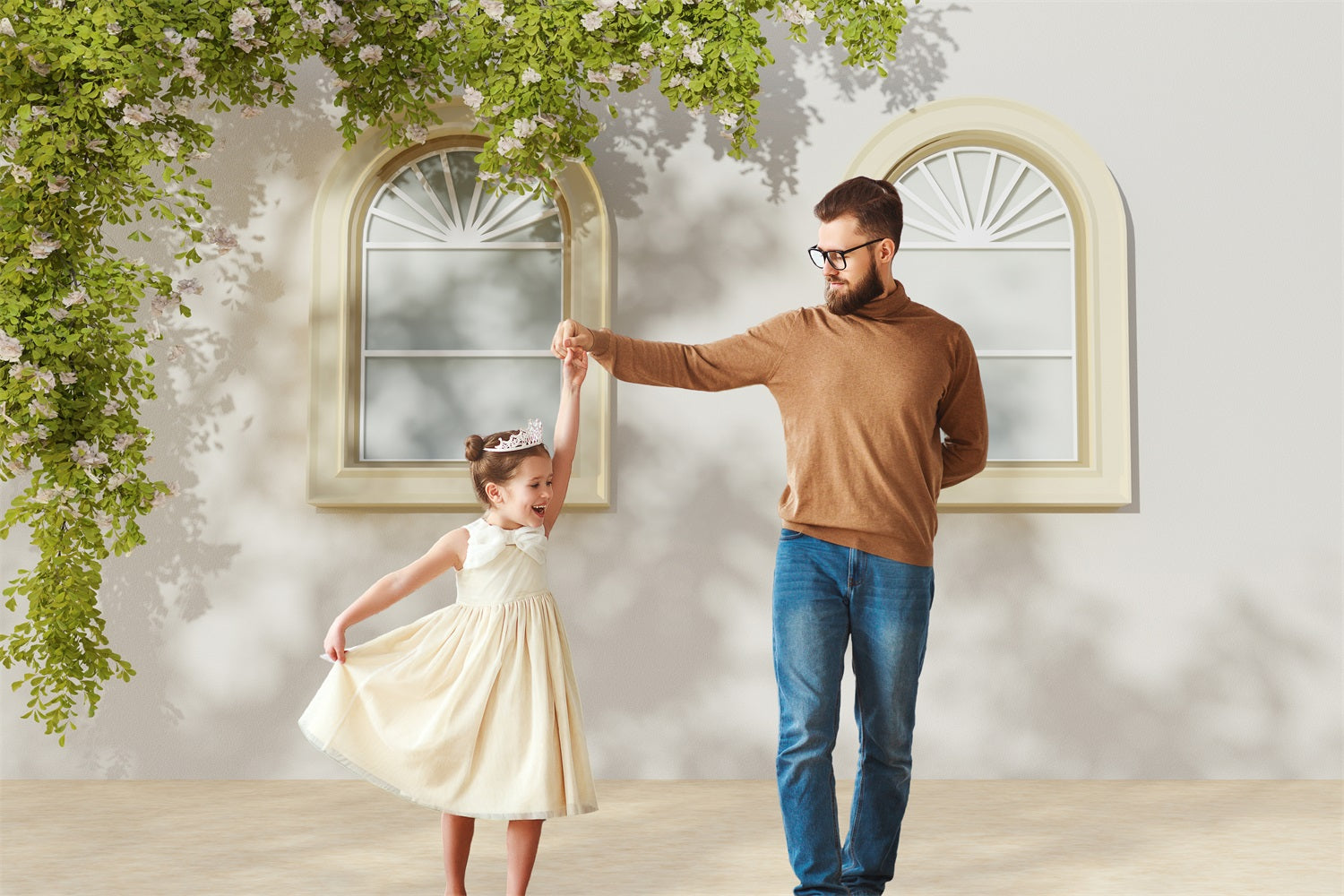 Toile de Fond Mur Blanc avec Fenêtre Vintage et Plante Verte RR5-13