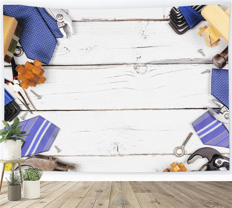Toile de Fond Outils sur Planche en Bois avec Cravate pour Homme RR5-14