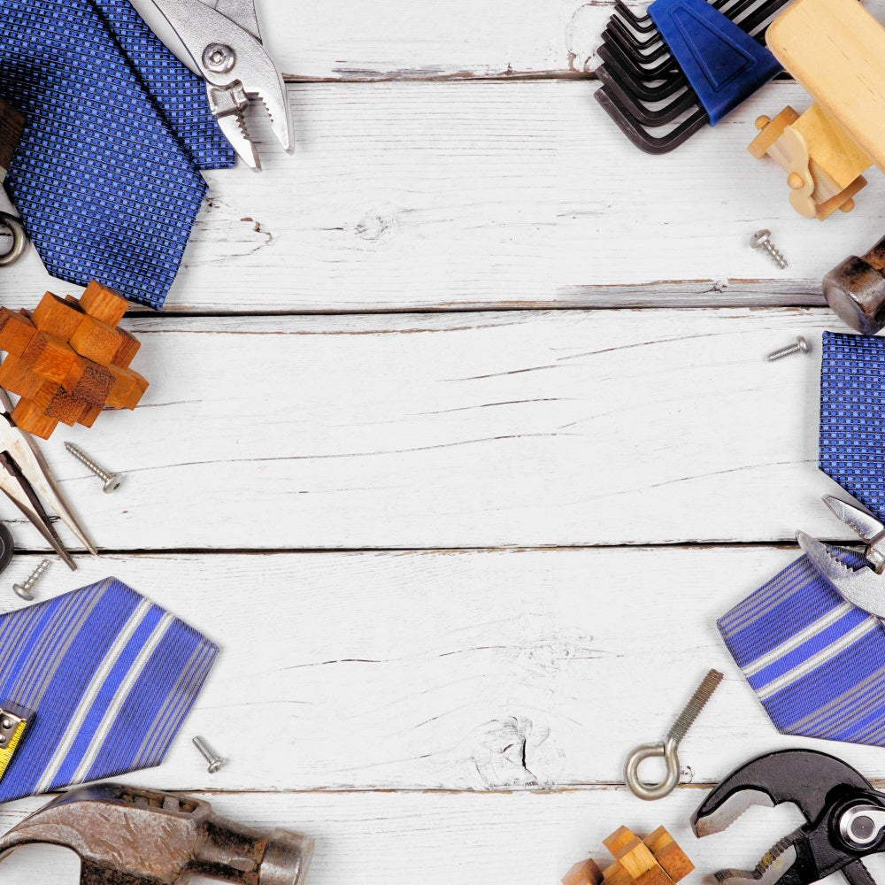 Toile de Fond Outils sur Planche en Bois avec Cravate pour Homme RR5-14