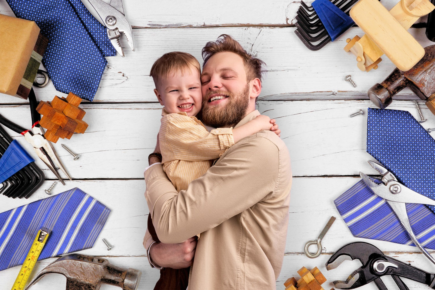 Toile de Fond Outils sur Planche en Bois avec Cravate pour Homme RR5-14