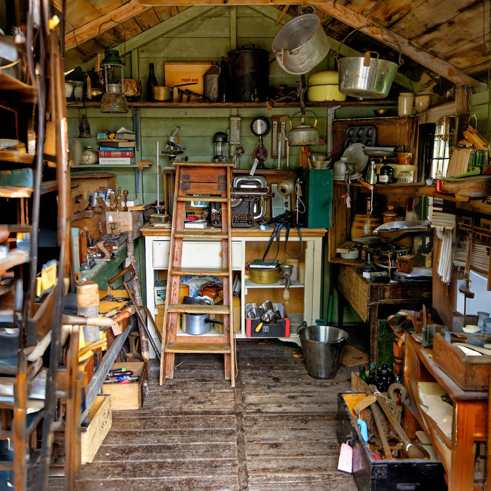 Toile de Fond Grenier avec Échelle et Outils de Famille pour la Fête des Pères RR5-16