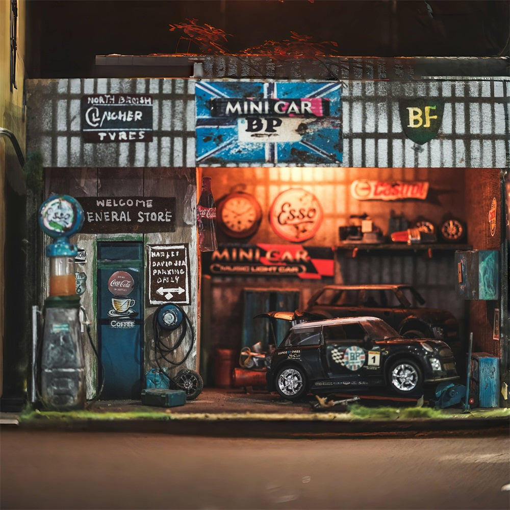 Toile de Fond Ancien Garage d'Atelier pour la Fête des Pères RR5-19