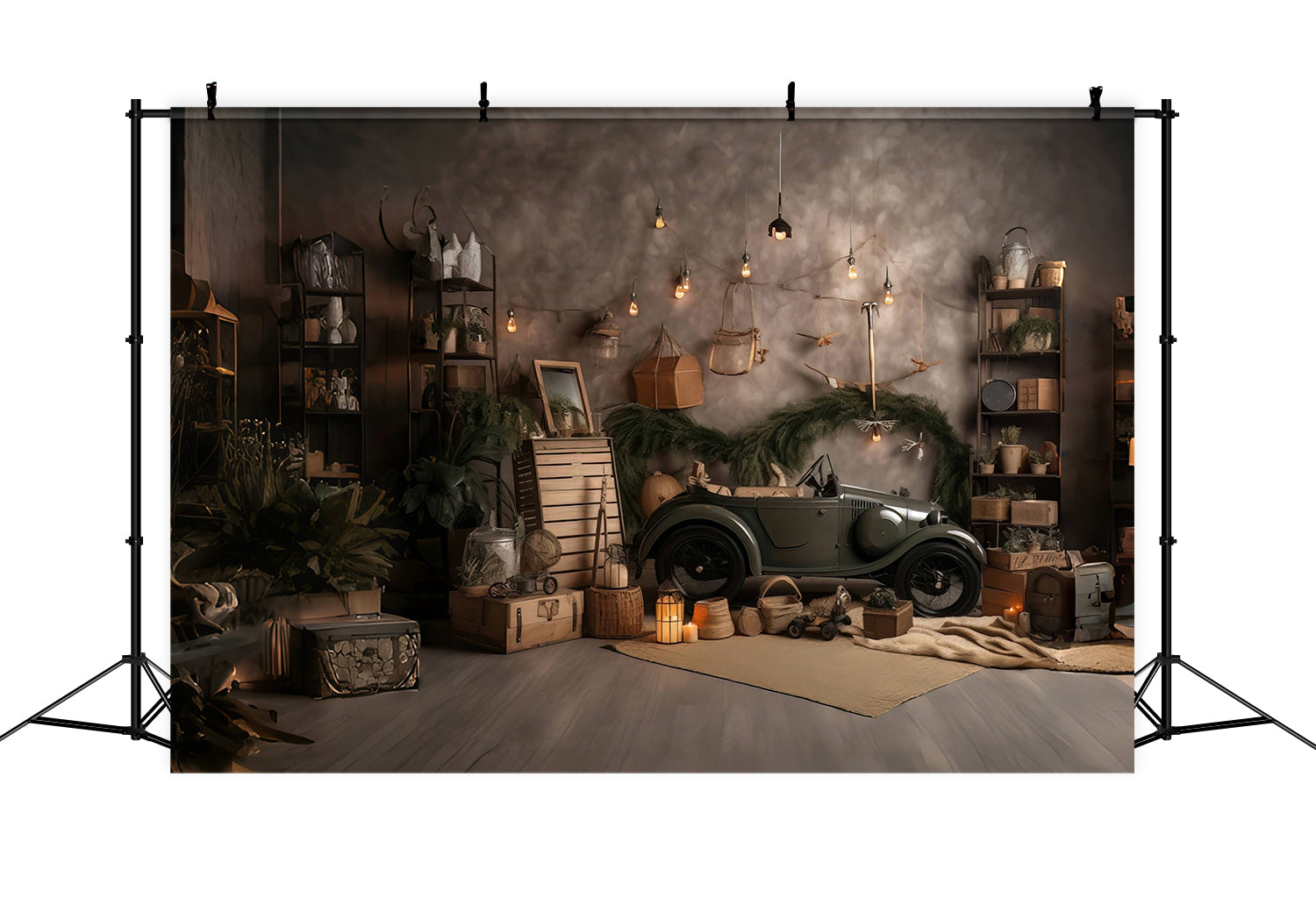 Toile de Fond Guirlande Lumineuse avec Mini Voiture pour la Fête des Pères RR5-3