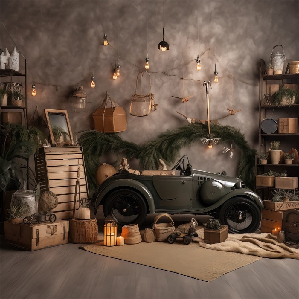 Toile de Fond Guirlande Lumineuse avec Mini Voiture pour la Fête des Pères RR5-3